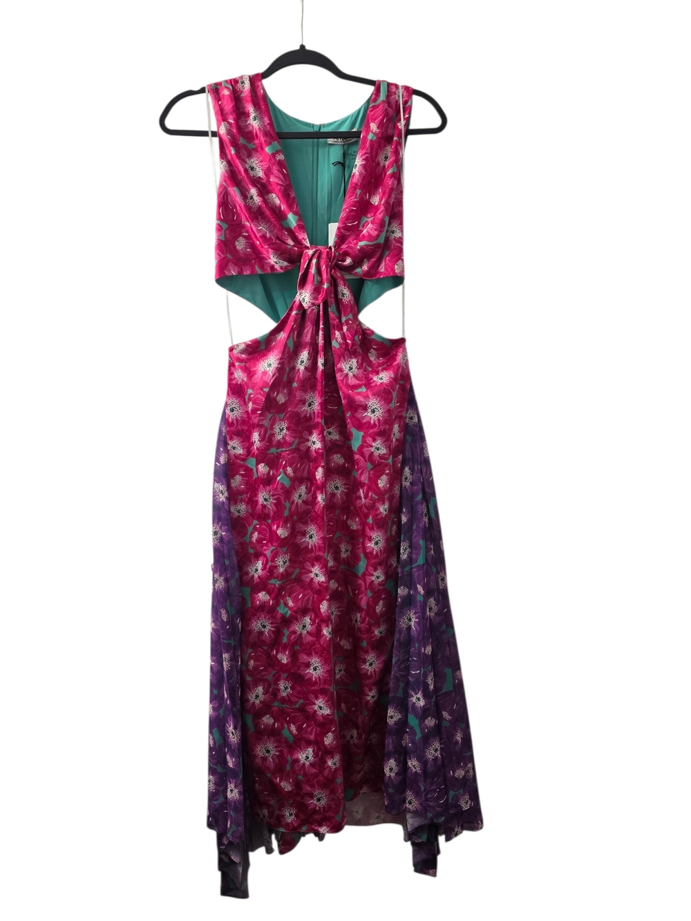 AMUR Fuchsia and Purple Floral Cutout Maxi Dress